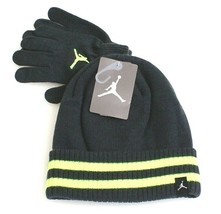 Nike Jordan Gray & Volt Knit Cuff Beanie & Stretch Gloves Youth Boy's 8-20 NWT - $29.69