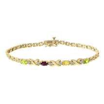 0.06 Carat Round Cut Diamond &amp; Oval Shaped Gemstone Bracelet 14K Yellow ... - $539.55