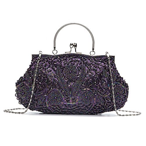KISSCHIC Vintage Beaded Sequin Design Clutch Purse for Women Evening Bag Purple - Bags, Money ...