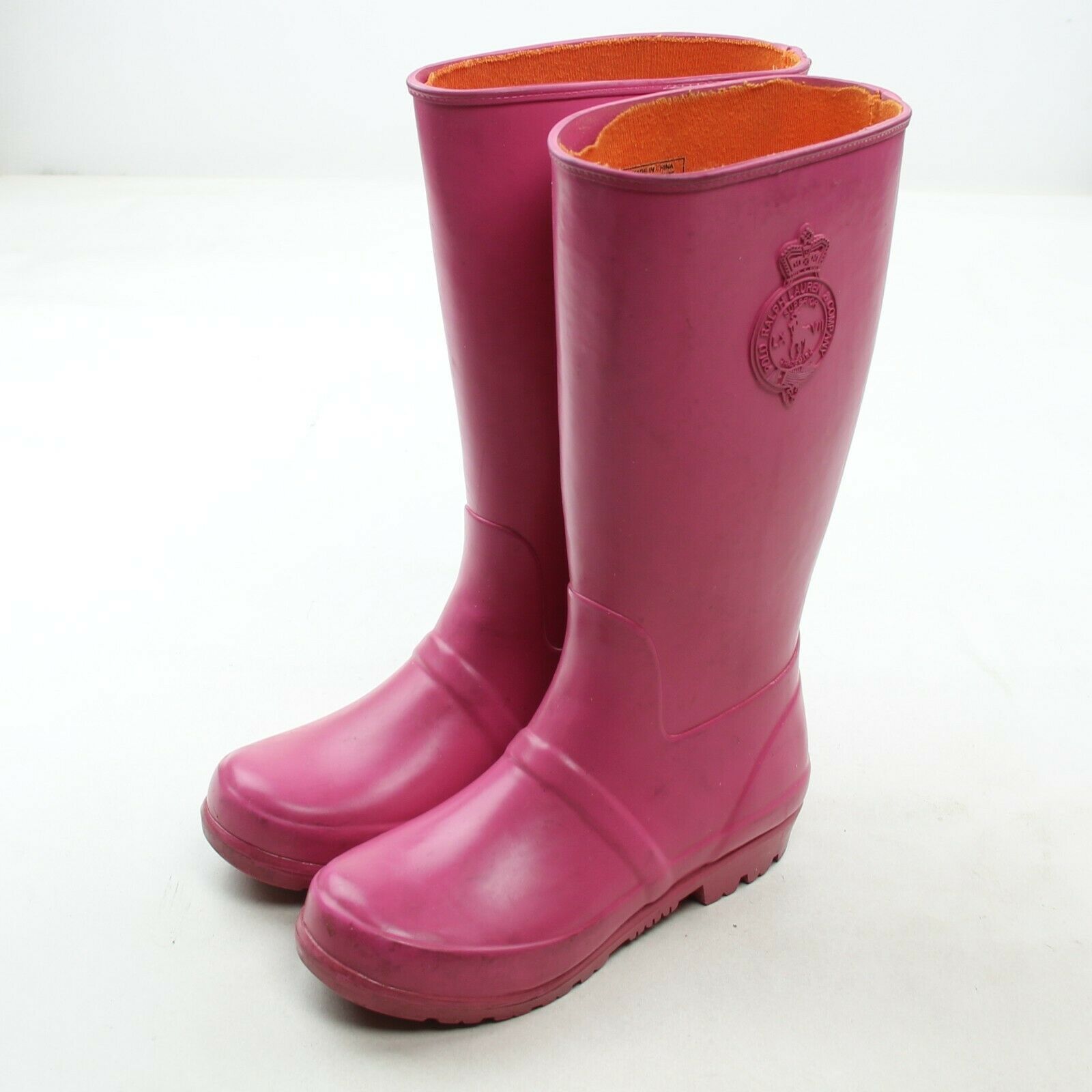 POLO RALPH LAUREN Girls Pink Pony Logo Tall Rain Boots Youth Size 2 ...