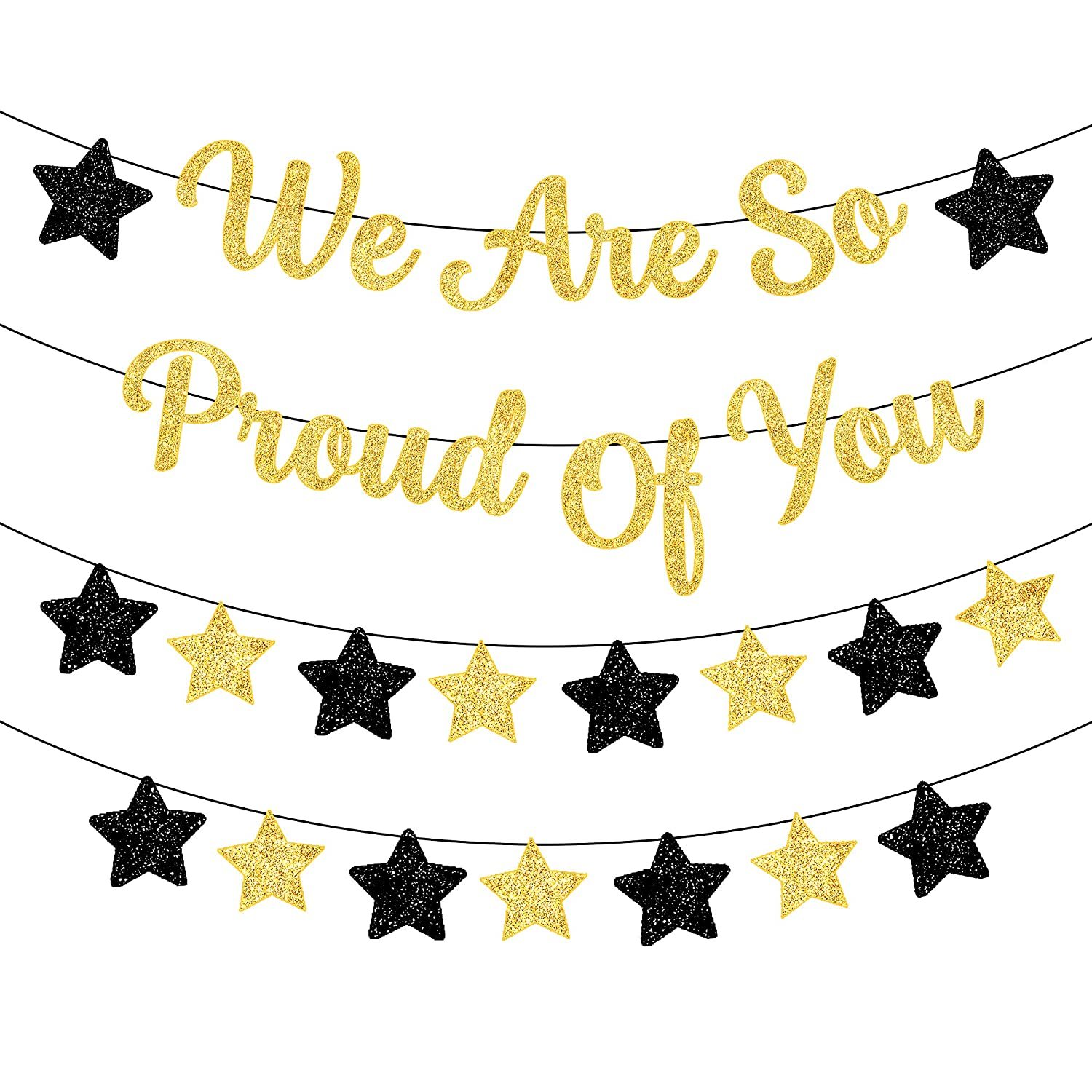 Large, We Are So Proud Of You Banner With Star Garland - 10 Feet, Gold