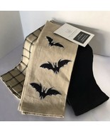 Halloween Bats Kitchen Towels Set of 3 Solid &amp; Plaid Holiday Spooky Home... - £13.25 GBP