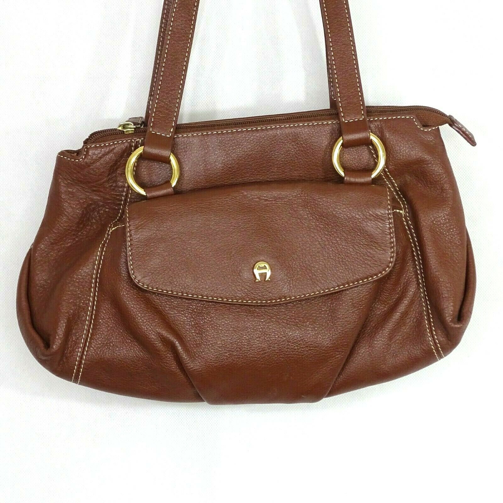 Etienne Aigner Handbag Shoulder Bag Purse Genuine Cowhide Leather Brown ...