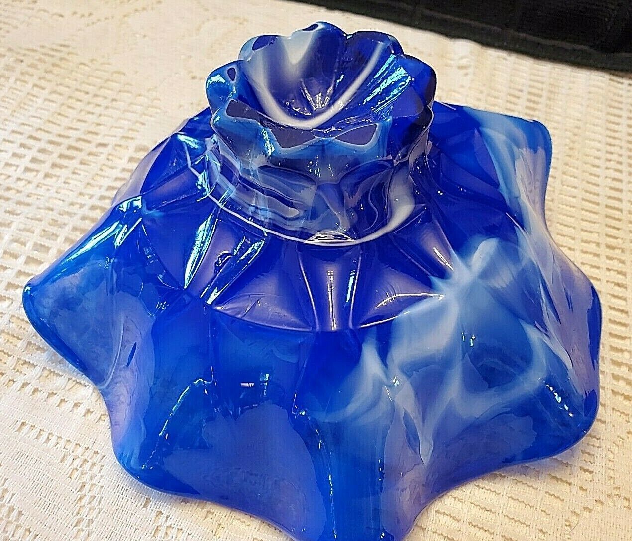 COBALT BLUE PEDESTAL CANDY DISH WITH RUFFLED EDGES