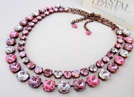 Pink Multi-color Crystal Double Strand Necklace in Antique Copper Anna W... - $230.00