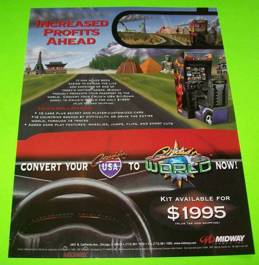 Midway Cruisn USA Cruising World Arcade FLYER 1997 Original NOS Paper