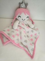 Forever Baby Princess Security Blanket Pink Grey Hearts Silver Tiara Girl Lovey - $18.78
