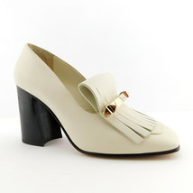 VALENTINO Size 7.5 Ivory ROCKSTUD Kilted Loafer Pumps Heels Shoes 38 Eur - $479.00