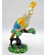Bejeweled Cockatoo Parrot Hinged Trinket Jewelry Box Jeweled Enameled Go... - $130.68
