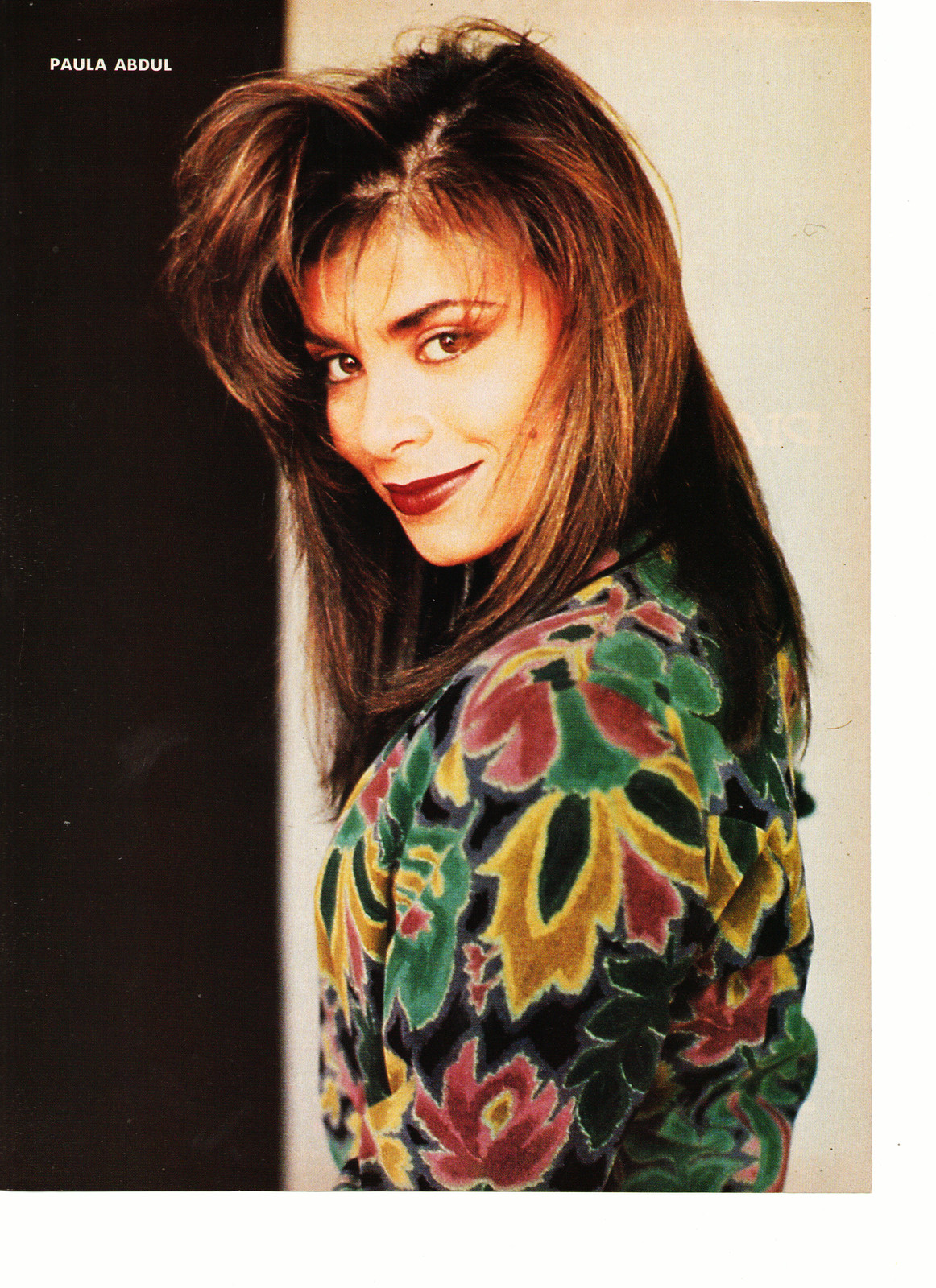 Paula Abdul teen magazine pinup clipping black flower shirt side ...