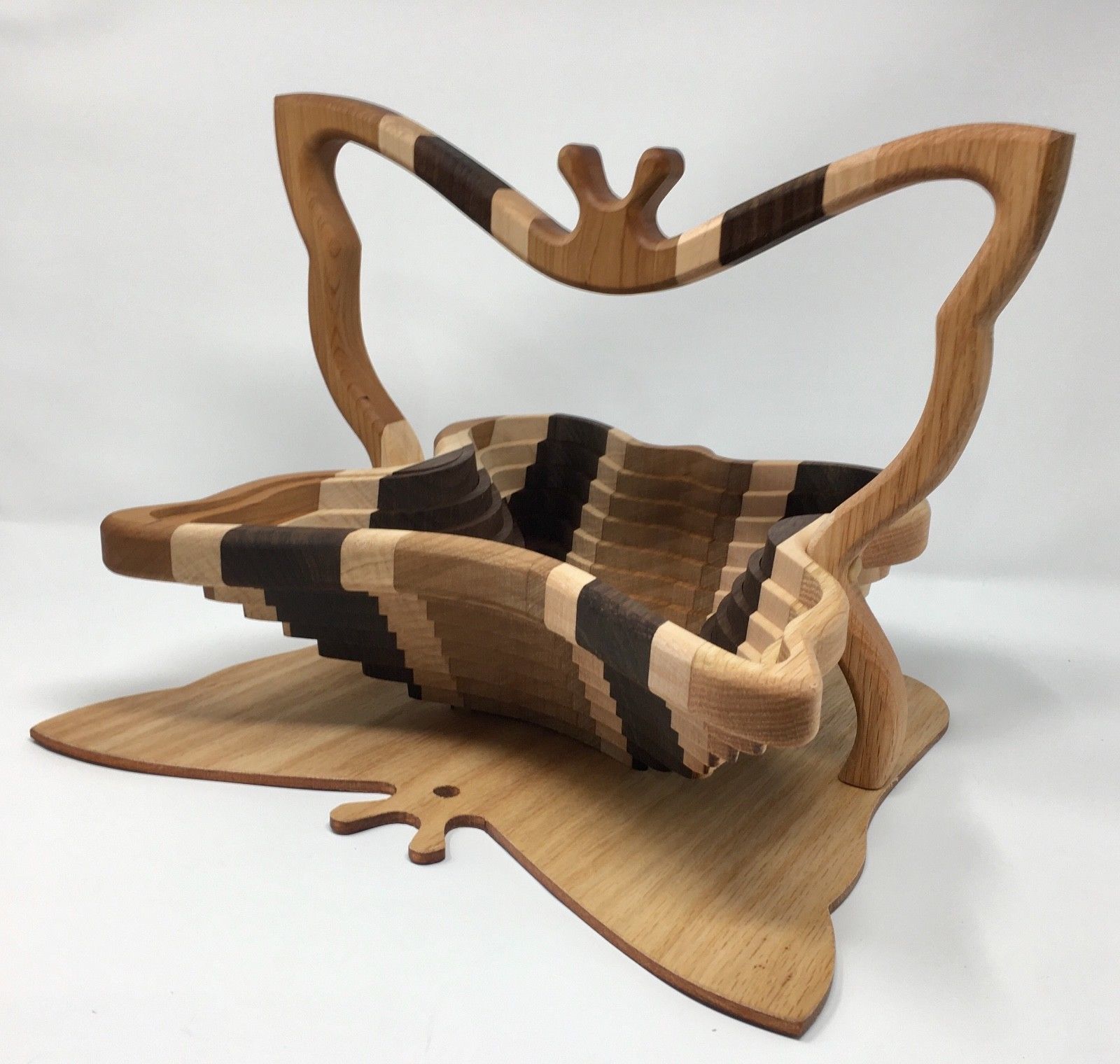 Amish Folding Collapsible Basket / Trivet Butterfly Multi Woods