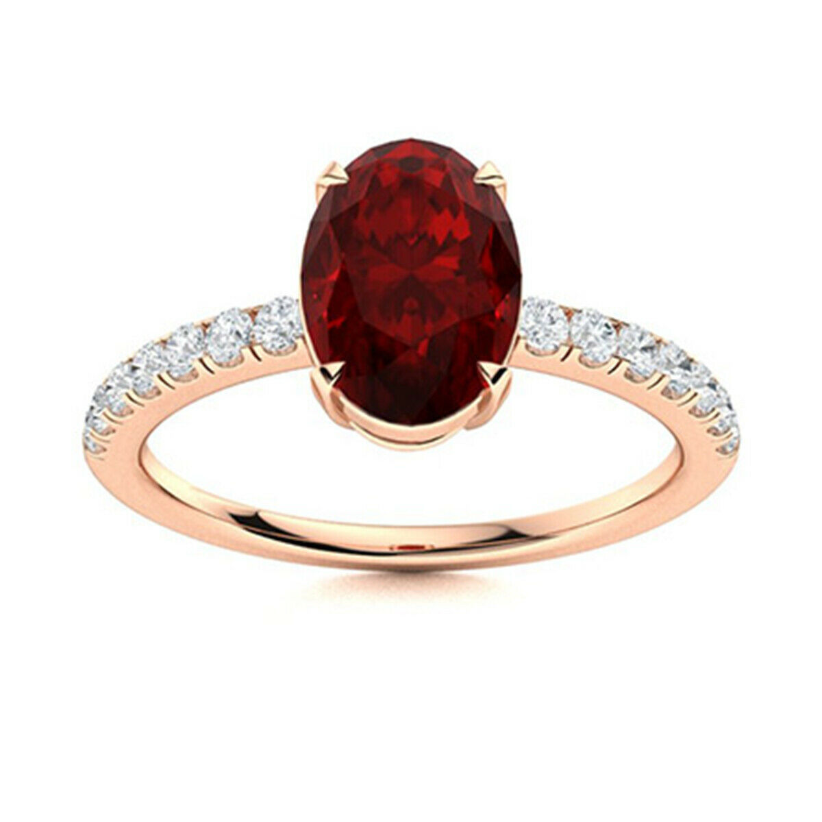 1.0 Ctw Solitaire Oval Garnet 9K Rose Gold Side Stone Ring