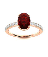 1.0 Ctw Solitaire Oval Garnet 9K Rose Gold Side Stone Ring - $265.11