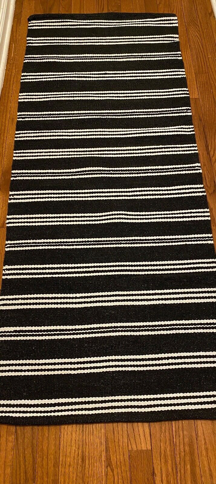 Indoor Outdoor Runner Floor Mat Striped Black & White Reversible Area