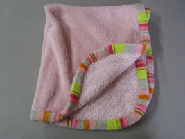 Blankets &amp; and Beyond Pink Orange Green Gray Stripe Fleece Girl Lovey Nunu - $42.31