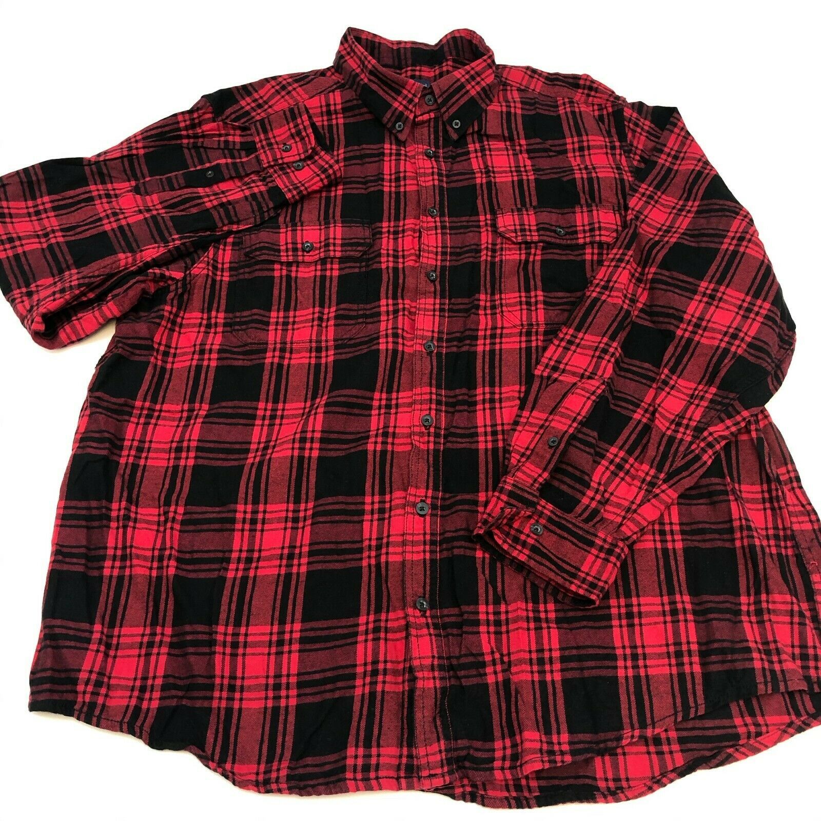 Faded Glory Button Up Shirt Mens XXL Red Black Plaid Flannel Long ...