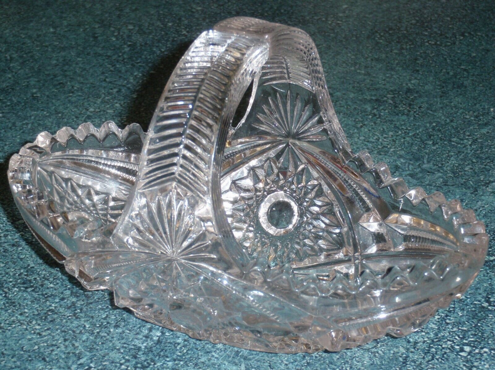 Vintage Cut Glass Basket With Iridescent Violet Tones NICE