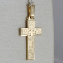 SOLID 18K YELLOW GOLD CROSS FINELY WORKED DOUBLE, SQUARED, SMOOTH, MADE IN ITALY image 1