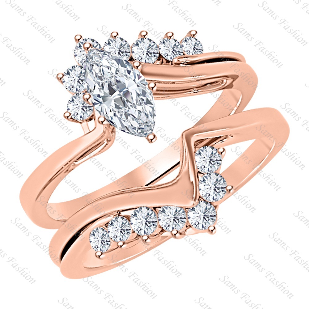 2Ct Rose Gold Over 924 Sterling Silver Marquise Cut White Diamond Ring For Women