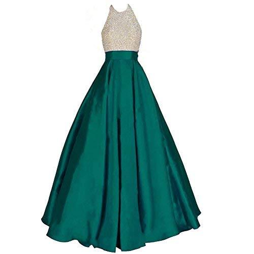 Long Beaded Halter A Line Backless Prom Evening Dresses Plus Size ...