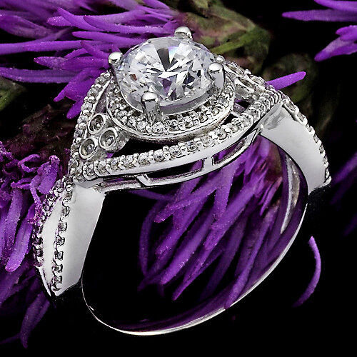 3.15Ct Round Cut White Diamond 925 Sterling Silver Designer Halo Engagement Ring