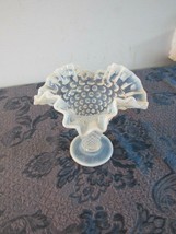 Moonstone Opalescent White Hobnail Ruffled Vase Candy Dish 5.5&quot; - $19.90