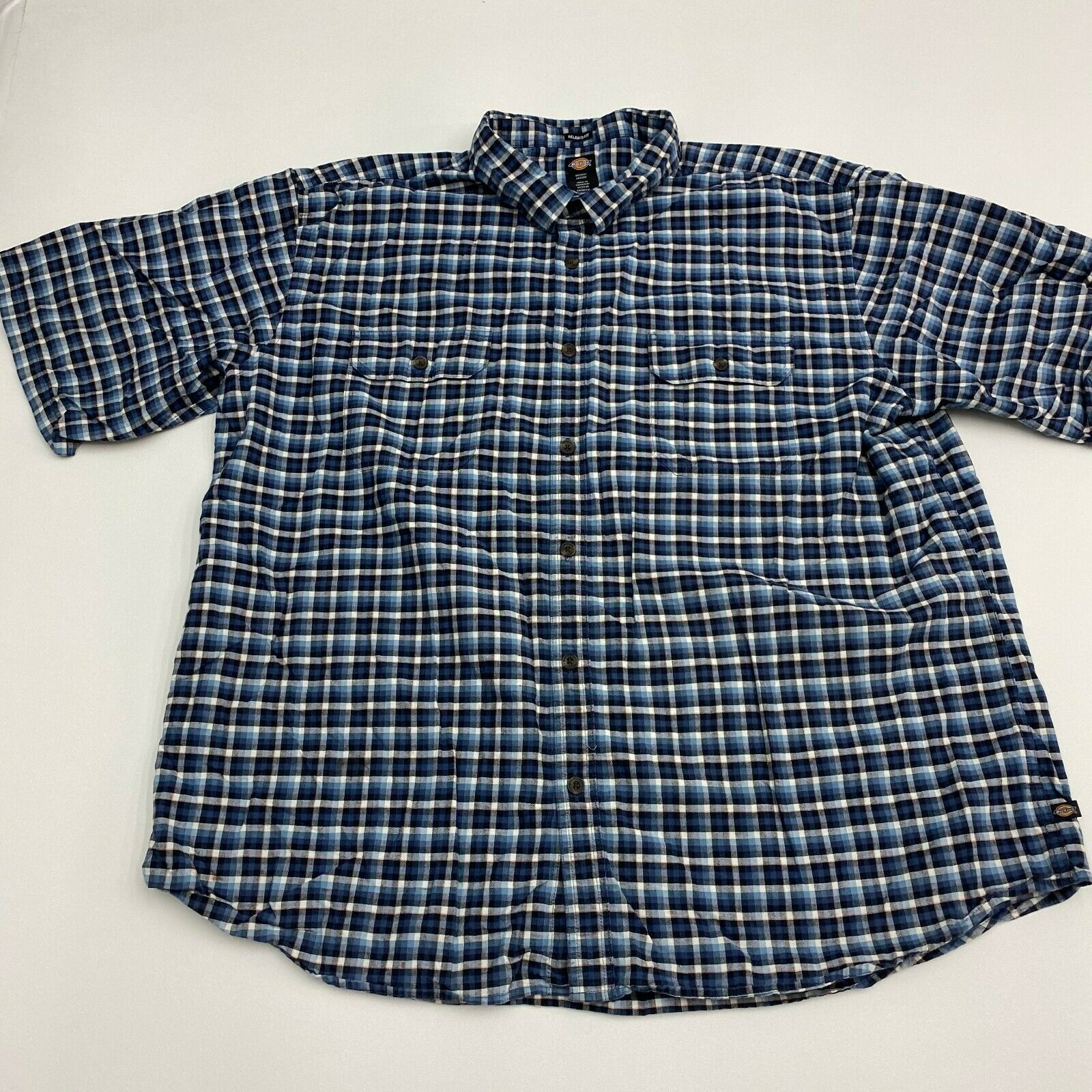 Dickies Button Up Shirt Mens XXL Blue Plaid Relaxed Fit Short Sleeve ...