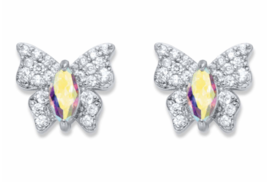MARQUISE AURORA BOREALIS CZ BUTTERFLY STUD EARRINGS PLATINUM STERLING SI... - $94.99