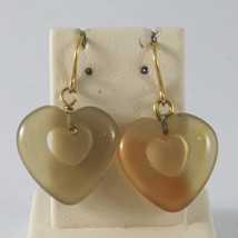 SOLID 18K YELLOW GOLD EARRINGS WITH HEARTS OF AGATE, MADE IN ITALY 18K image 1