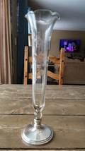 Vintage 10.75" Sterling Silver Etched Glass Flower Vase - $51.98