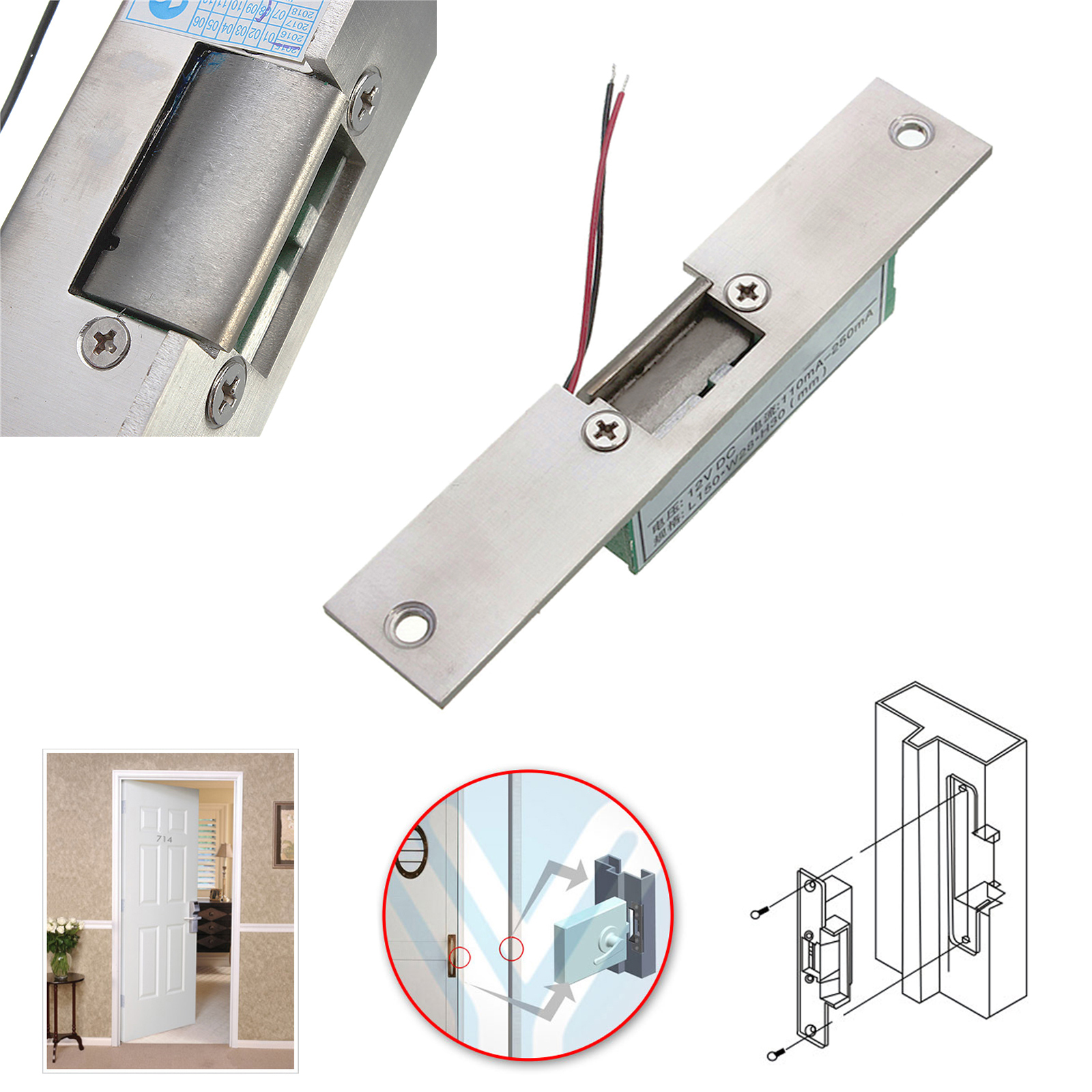 Door Access Control Electric Strike Lock Narrow Fail Safe Frame 12V DC ...