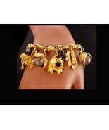 Vintage chunky Charm bracelet - Retro acorns charms - Rhinestone housewa... - $95.00