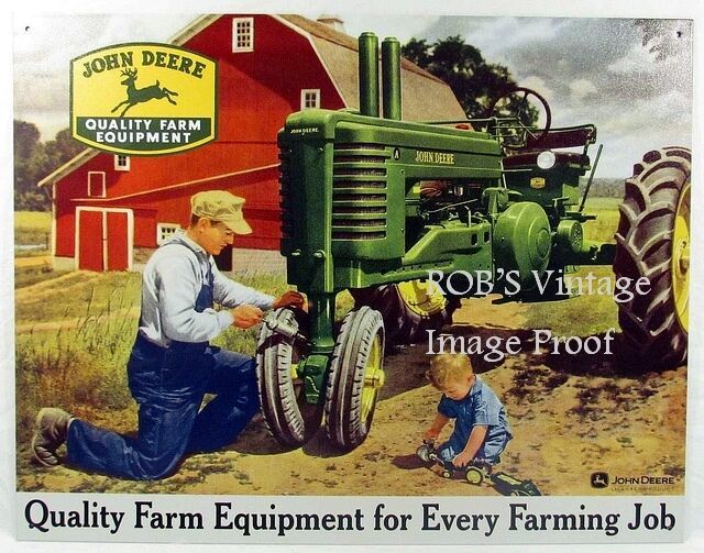 John Deere Poster Father Daughter GP Tractor Farming 1950 Art Print Ad  photo