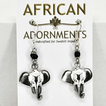 African Adornments Handcrafted Silver Tone Drop Dangle Elephant Earrings image 1