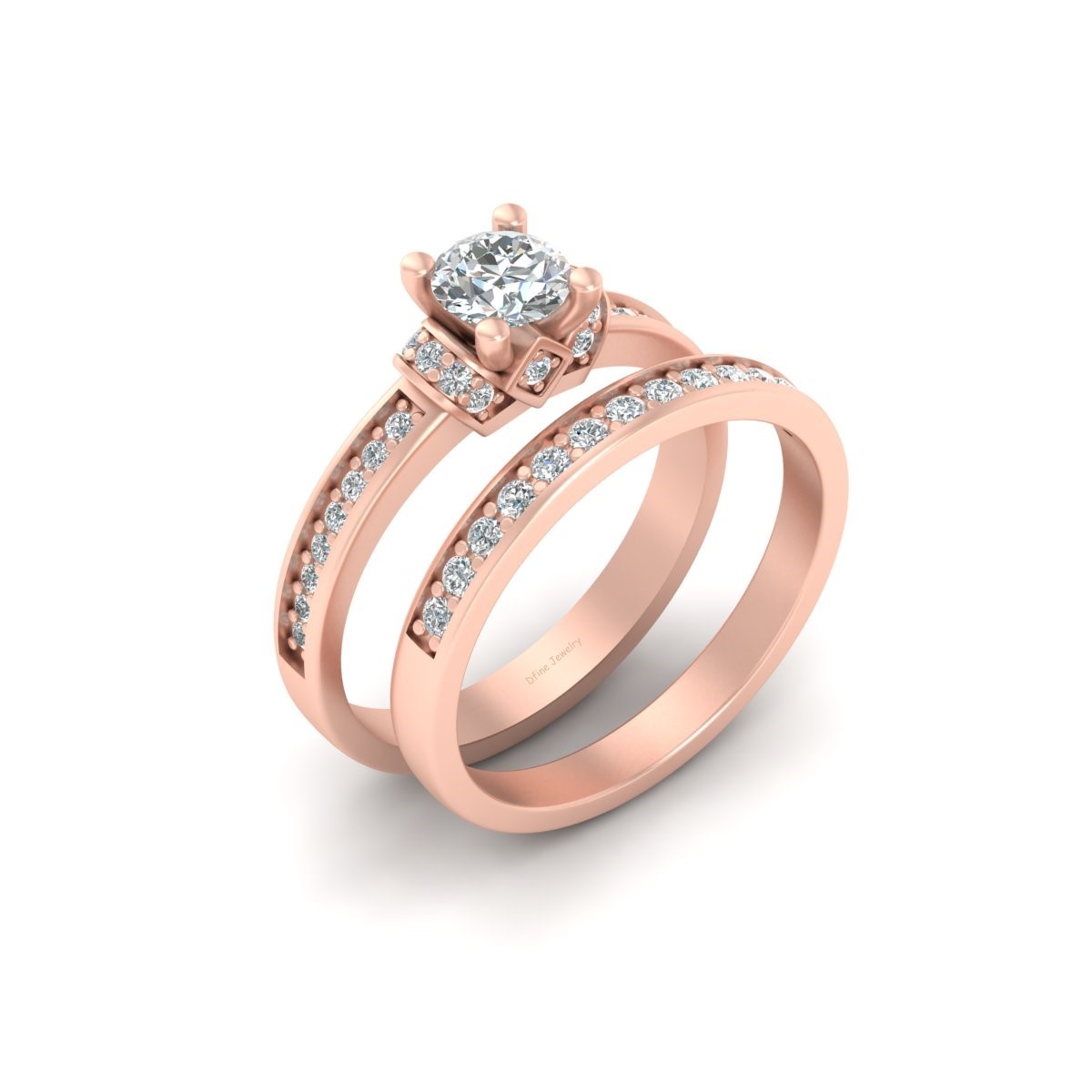 0.85tcw White Diamond Engagement Ring Set Rose Gold Fn Silver Bridal Wedding Set