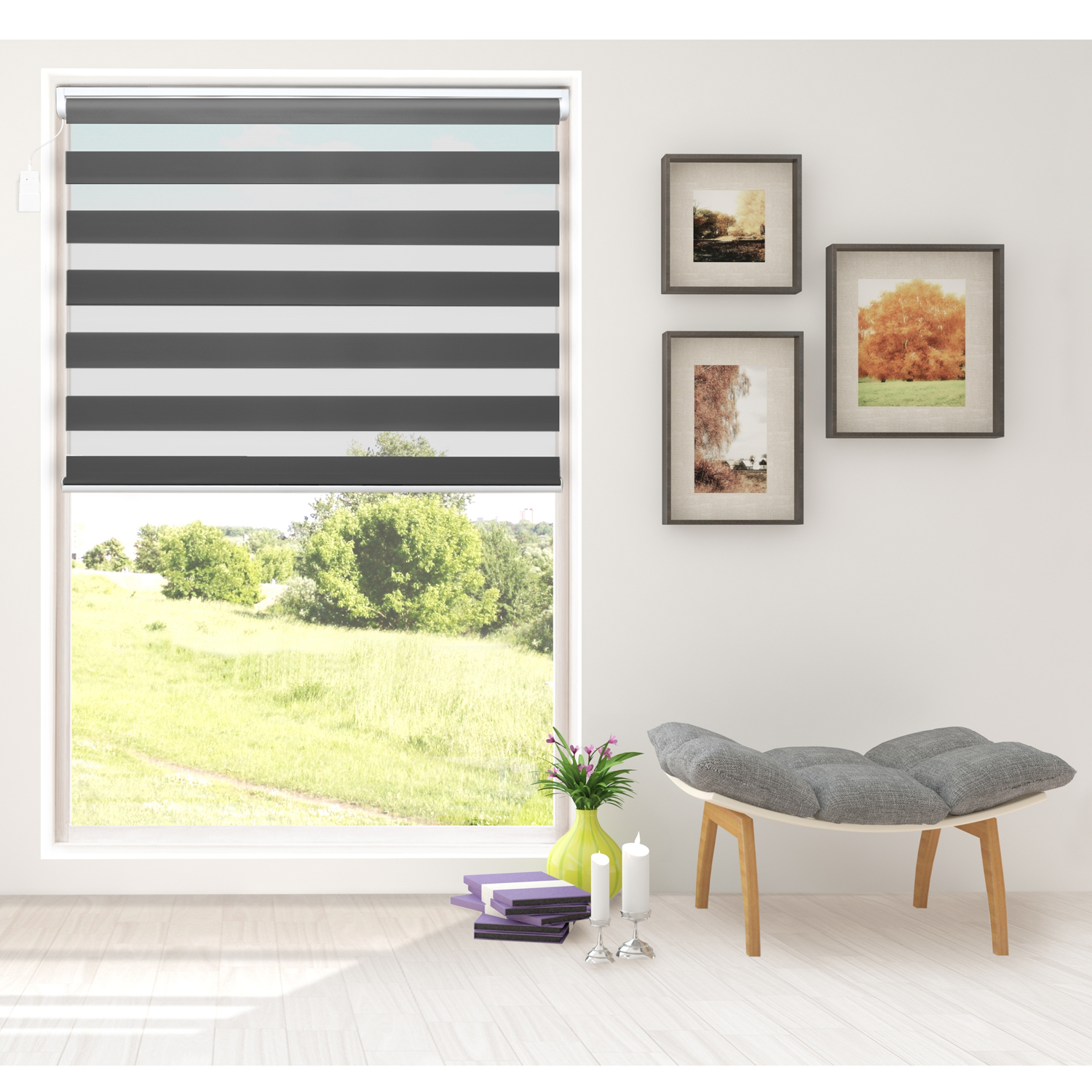 Motorized Zebra Blind Dual Layered Day and Night Roller Shade - Blinds ...