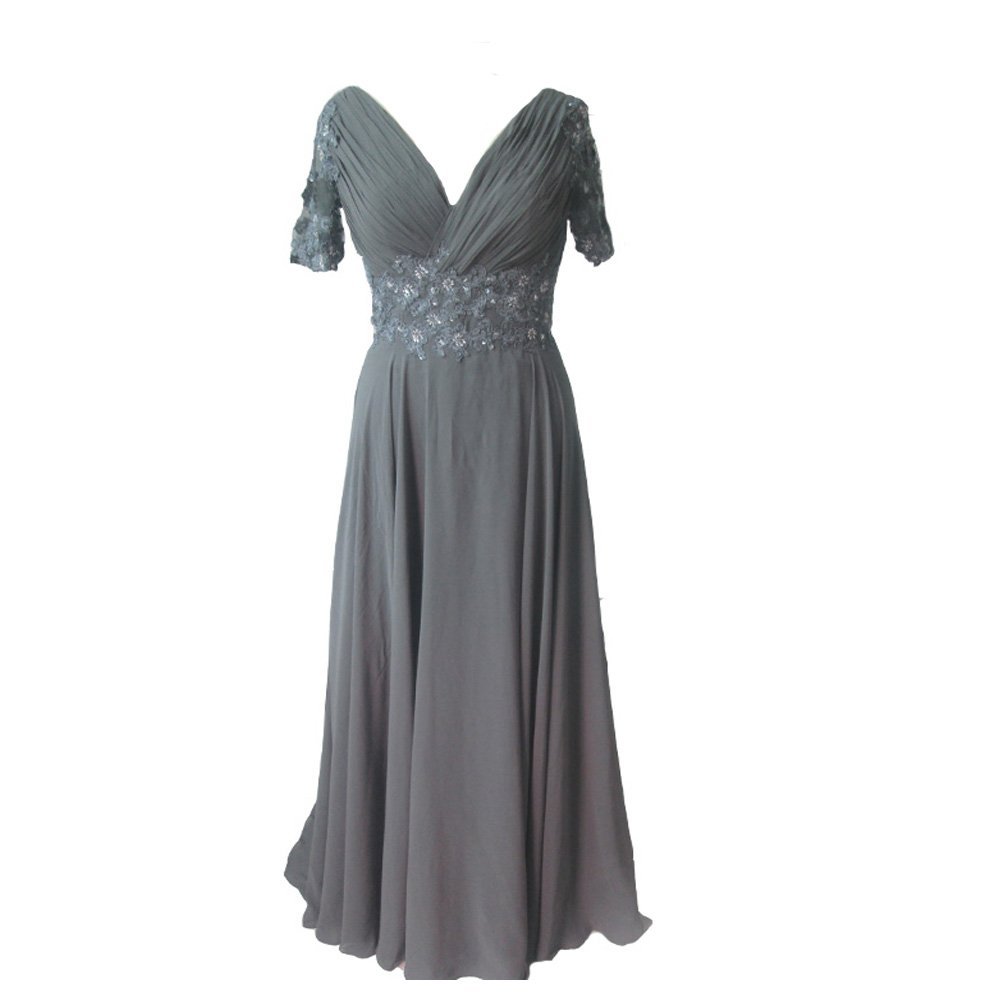 Kivary Sheer Short Sleeves Grey Chiffon Evening Mother of the Bride Dresses US 2