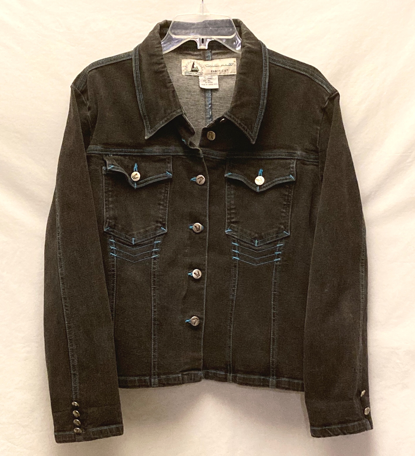 Primary image for Vintage 1980s Coyote Mood jean jacket women's XL black stretch denim 80s