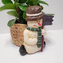 Vintage Snowman Planter, Christmas Plant Pot, Holiday Snow Man with Noel Sign image 2