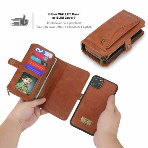 For iPhone 12 13 Pro Max 7 8 Magnetic back Flip Leather Wallet Zipper Case Cover