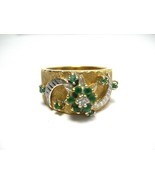 Ladies Vintage Ring 14K Yellow Gold Band with Emeralds and Diamonds Size... - £443.94 GBP