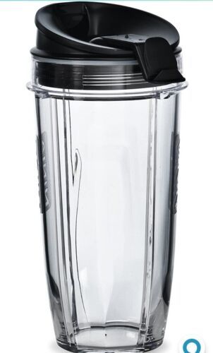 Nutri Ninja Blender 24 Oz Replacement Clear Tumbler Cup & Black Flip Top Lid