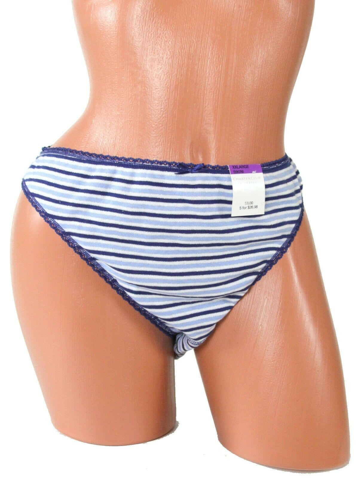 Charter Club Women's Cotton Bikini Pantie Blue Stripe Size XXL NWT