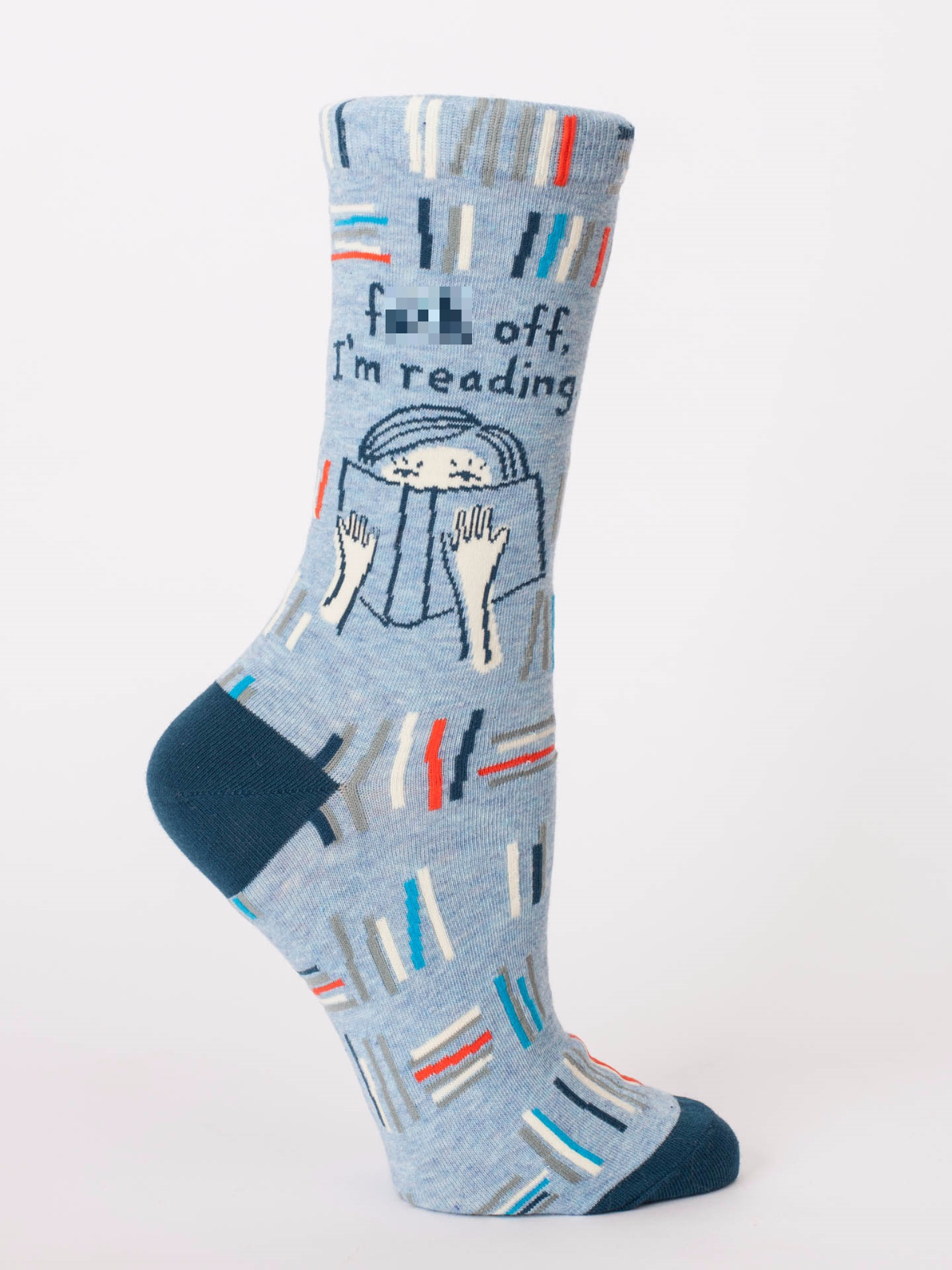 Image of Blue Q Women's Crew Funny Novelty Socks, F*** Off, I'm Reading. - Blue Multi