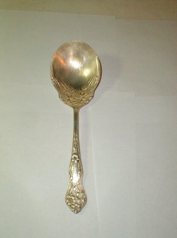 Stratford silver co AXI large serving spoon ornate lilyta 1900s AXI