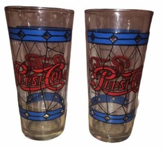 Pepsi-Cola Tiffany Style Stained Glasses Set Of 2 Vintage - $15.80