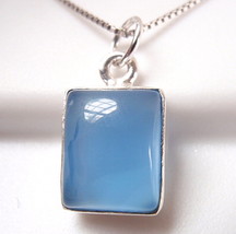 Small Chalcedony Simple Rectangle 925 Sterling Silver Necklace New - $20.69