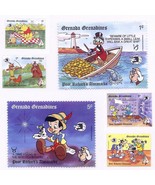 Vintage Grenada Disney Stamps Lot Child&#39;s Scrapbook Unused Pinocchio Win... - $5.00