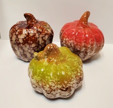 Ceramic Pumpkins, set of 3, Decorative Accents, Fall Decor, red green brown - $18.00