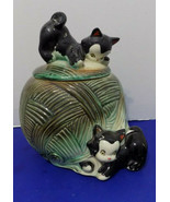 Vintage American Bisque Art Pottery Kittens Cat Cookie Jar Ball of Yarn ... - $82.87